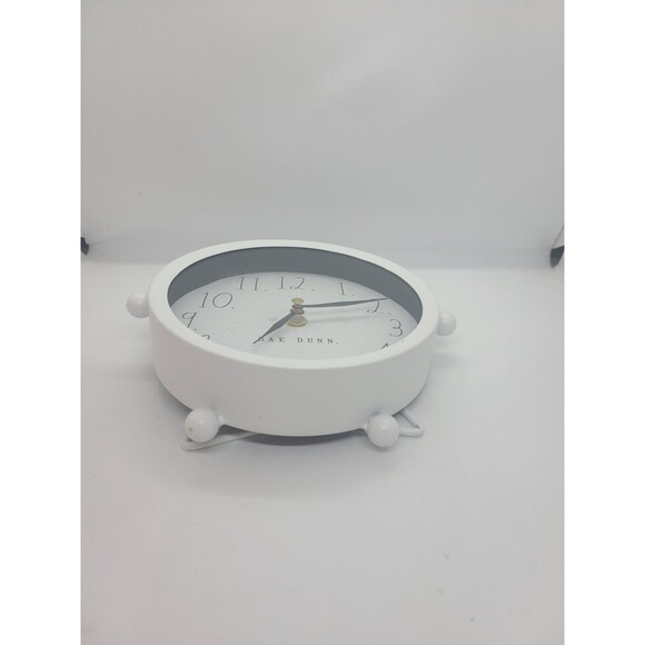 Small Rae Dunn Clock 8" Metal White Round Office Desk Footed Standing Battery - Picture 5 of 6